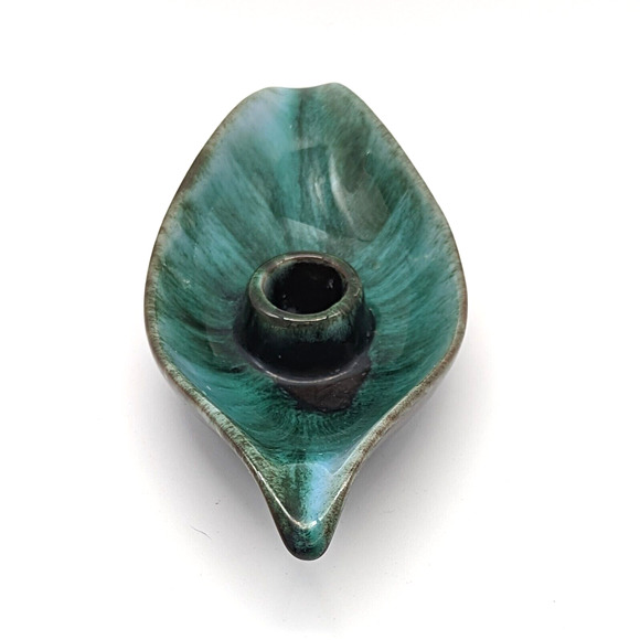 Blue Mountain Pottery Leaf Candle Holder Drip Glaze Redware Vintage - Picture 7 of 12